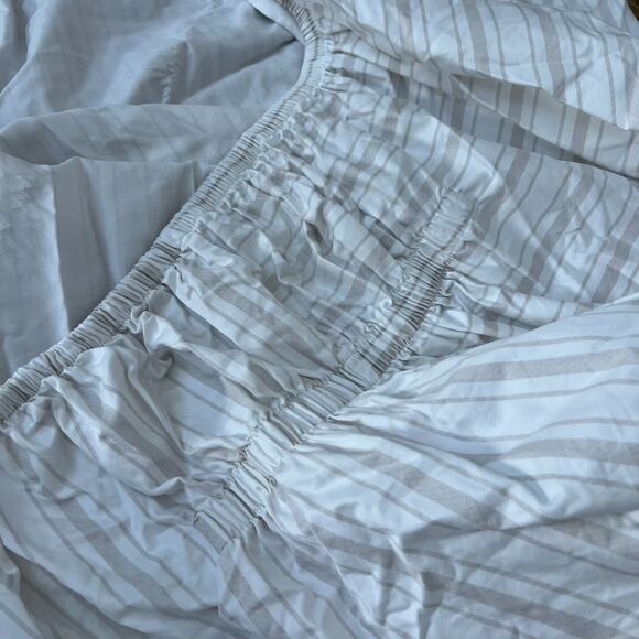 Threshold Queen Sheet Set Flat Sheet Fitted Sheet 100% Cotton Pewter Stripe - Picture 2 of 12